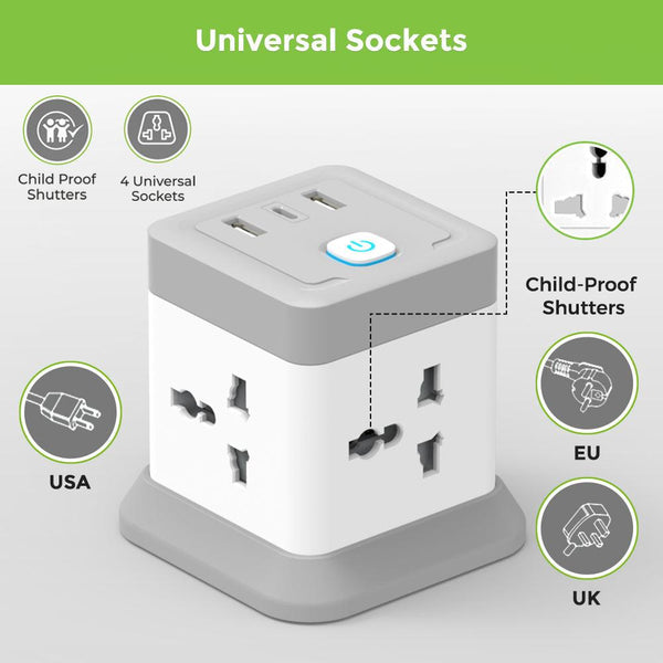 Power Qube 4 Port Surge Protector+3 USB PD20W