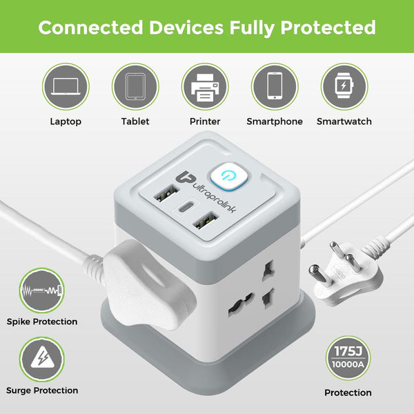 Power Qube 4 Port Surge Protector+3 USB PD20W