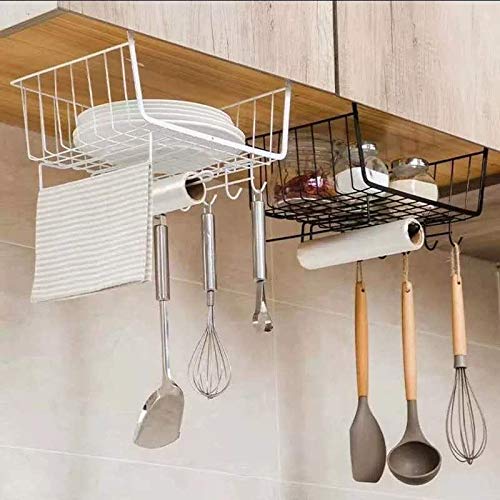 Kitchen Organizer - Multipurpose Under Shelf Storage Basket With Hanger