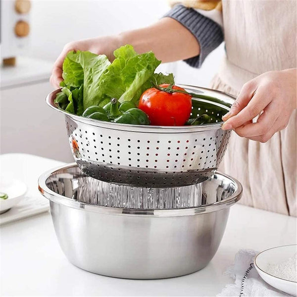 3 In 1 Multi-Purpose Stainless Steel Vegetable Cutter, Drain Basket& Grater