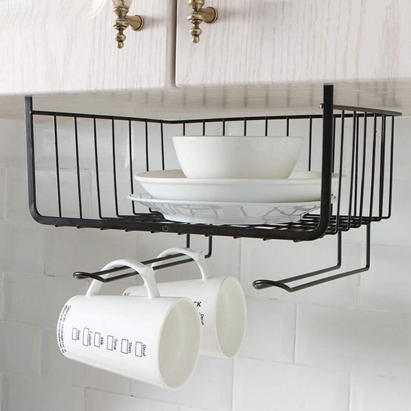 Kitchen Organizer - Multipurpose Under Shelf Storage Basket With Hanger