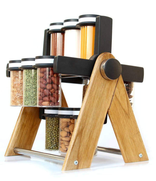 Wooden Revolving Spice Rack (Brown) (Set of 12)