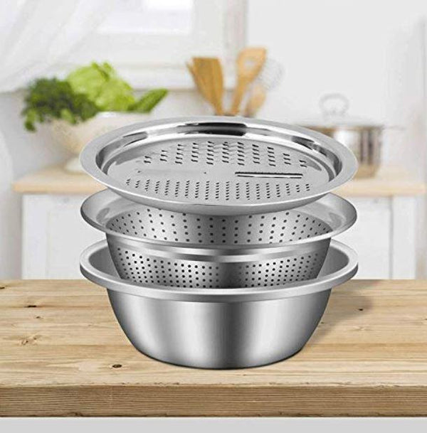 3 in 1 Kitchen Multipurpose Stainless Steel Bowl