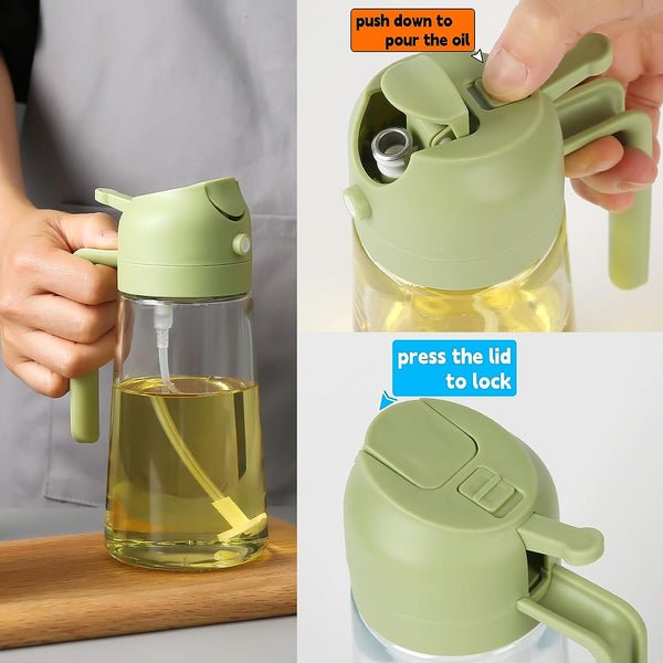 2 in 1 Glass Olive Oil Sprayer and Oil Dispenser || 14.5oz/450ml Oil Spray Bottle