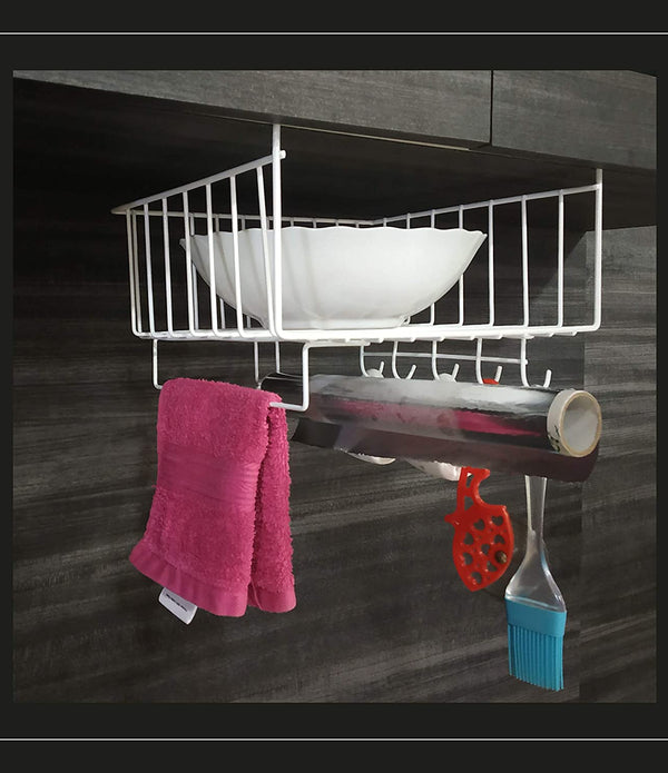 Kitchen Organizer - Multipurpose Under Shelf Storage Basket With Hanger