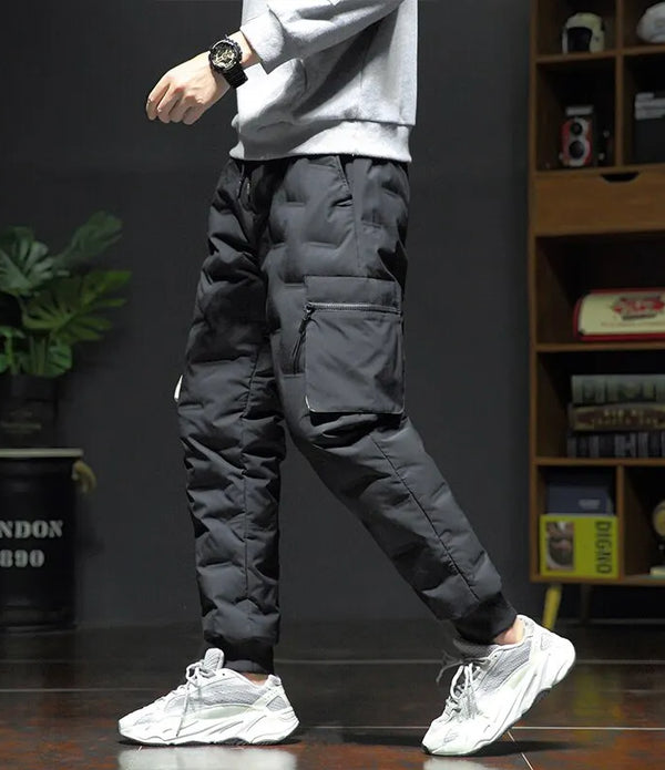 Wholesale OEM Custom Made Winter Warm Down Padded Thicken Men Joggers Sportswear Sweatpants Thermal Down Trousers