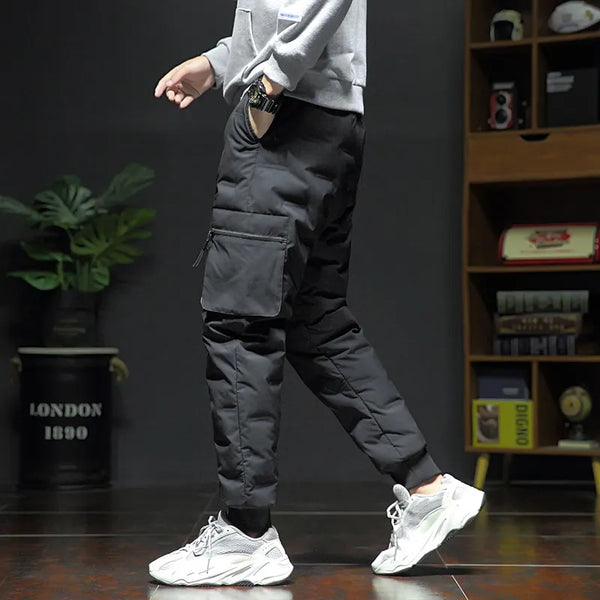 Wholesale OEM Custom Made Winter Warm Down Padded Thicken Men Joggers Sportswear Sweatpants Thermal Down Trousers