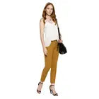 Khaki Trouser Pants Woven Solid Full Length Straight Blended Cotton Formal Skinny Casual Office Wear Women's