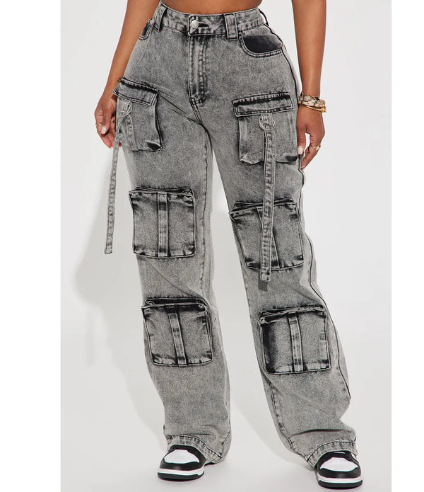 Fashion Women's Pants Trousers Casual Cargo Boyfriend Denim Wide Leg Jeans For Ladies Women