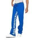 Custom Loose Flare Sweat Pants 100% Cotton Fleece Men Blue Stacked With White Printing Side Stripes New Design 2023