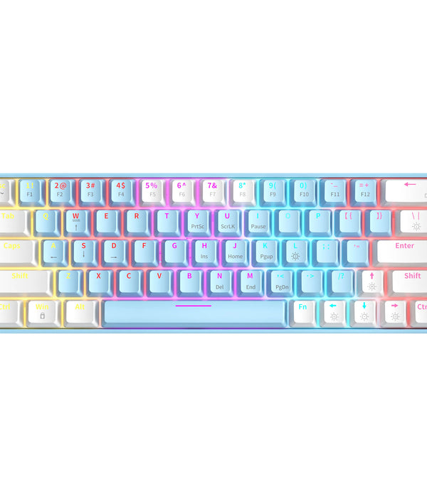 ZIFRIEND T62 Custom Red Switch Hot Swappable 25-key anti-ghosting 60 percent RGB 63 keys White Gaming Mechanical