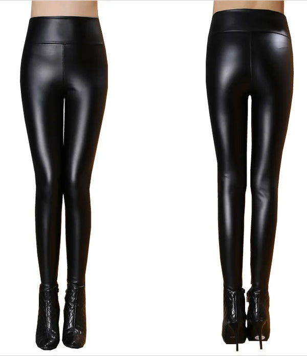 Fashion PU Leather Women Slim Pants High Waist Tight-Fitting Women Sexy Leather with custom logo