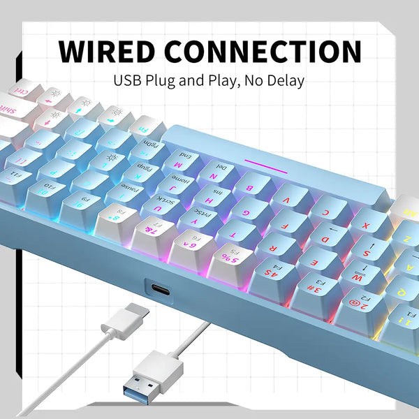 ZIFRIEND T62 Custom Red Switch Hot Swappable 25-key anti-ghosting 60 percent RGB 63 keys White Gaming Mechanical