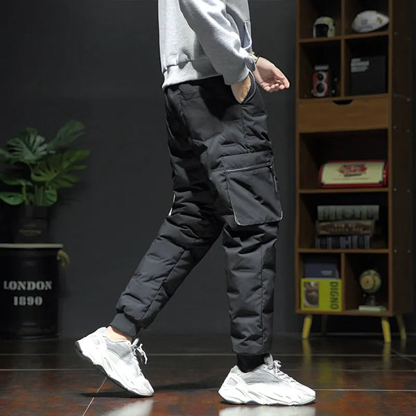 Wholesale OEM Custom Made Winter Warm Down Padded Thicken Men Joggers Sportswear Sweatpants Thermal Down Trousers