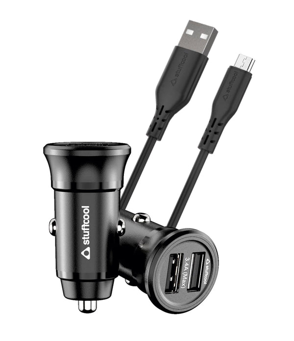 ISO 17W Dual USB Port Car Charger With Micro USB Cable