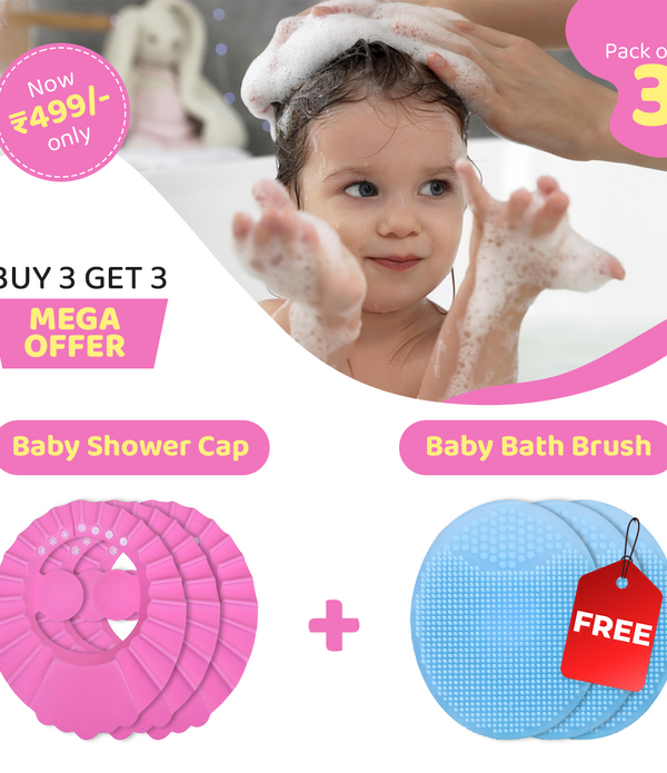 Adjustable Baby 3 Shower Cap with FREE 3 Baby Bath Brush