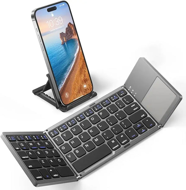 CE FCC RoHs 64 Keys Bluetooth Folding Keyboard with touchpad Portable Wireless Foldable for Laptop Tablet Phone