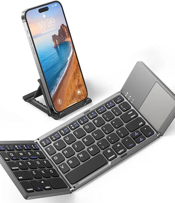 CE FCC RoHs 64 Keys Bluetooth Folding Keyboard with touchpad Portable Wireless Foldable for Laptop Tablet Phone