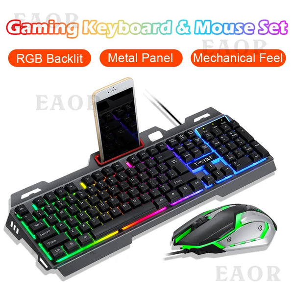 Computer Gamer Backlit RGB led keyboard and mouse USB Wired Gaming Mouse Combos Kits Mechanical Gaming for PC