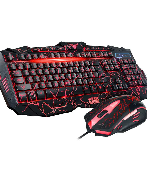 J Tri-Color Wired Keyboard Mouse Combo V100 Gaming Crack 104 Keys With Gaming Mouse Sets