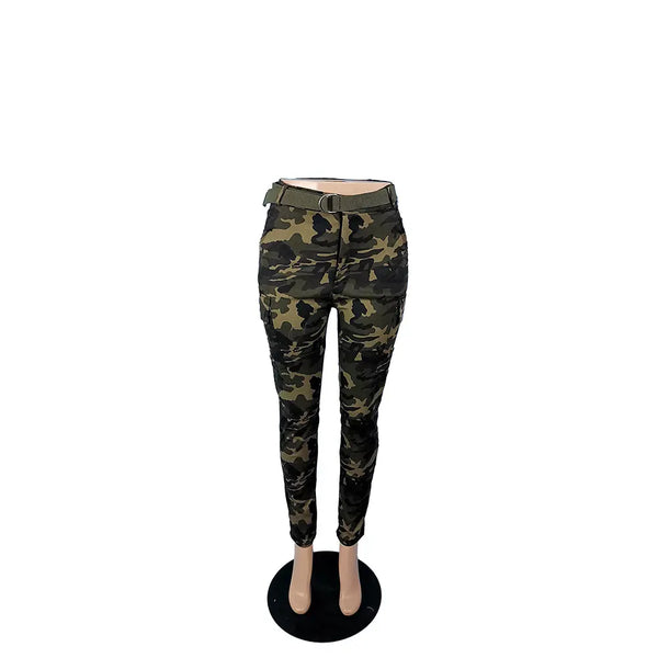 Wholesale 2023 Multi Pockets Pencil Pants Casual Camouflage Cargo With Belt For Women