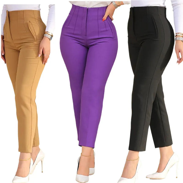 women's clothes Solid Casual Suit Pants High Waist Solid Slim Fit Cropped ladies Trousers New Lady Summer Pencil