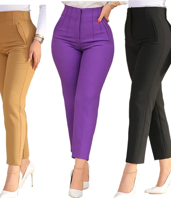 women's clothes Solid Casual Suit Pants High Waist Solid Slim Fit Cropped ladies Trousers New Lady Summer Pencil