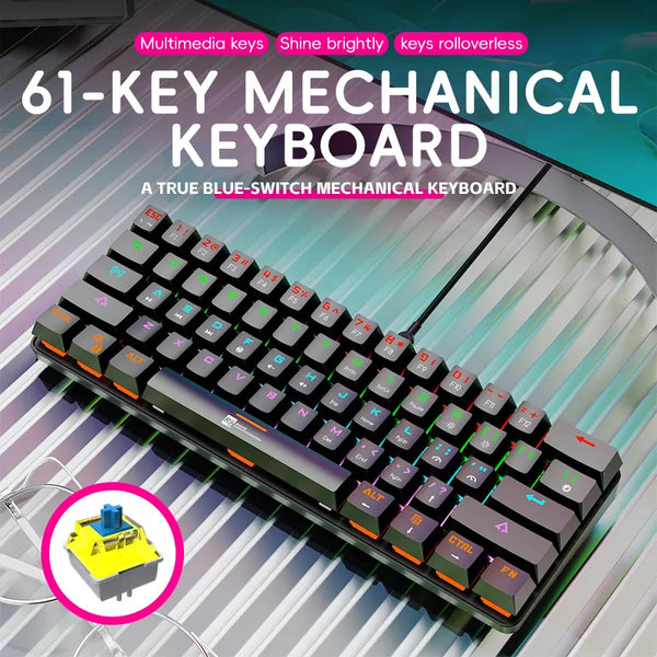 Custom 61 Keys Wired Mechanical Keyboard With Type-c Interface USB RGB Computer Mechanical Switch Backlit Gaming