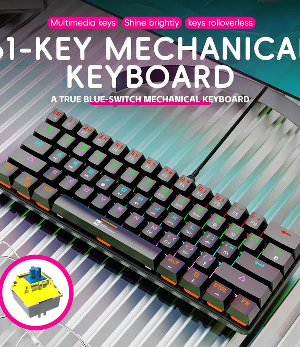 Custom 61 Keys Wired Mechanical Keyboard With Type-c Interface USB RGB Computer Mechanical Switch Backlit Gaming