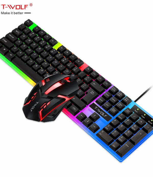 Clavier Souris gaming keyboard and mouse 104keys LED backlit 3D wired mouse and combos