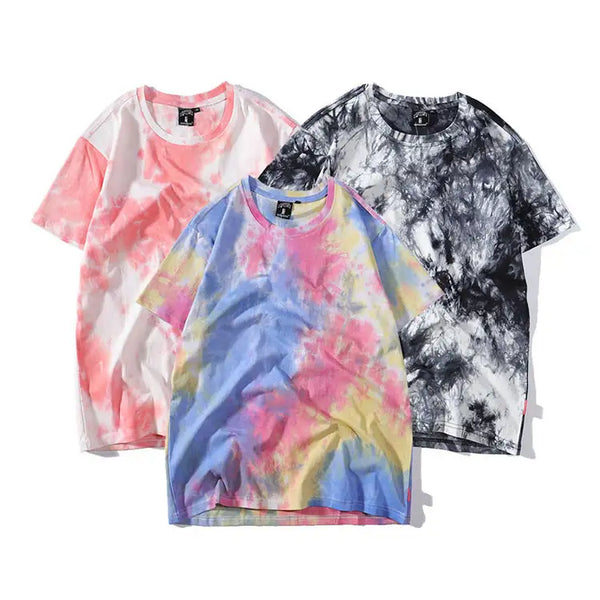 2023 ALLFLY factory Wholesale High Quality Tie Dye Short Sleeves Oversized Pima Cotton Black T- loose fit dazzling T-