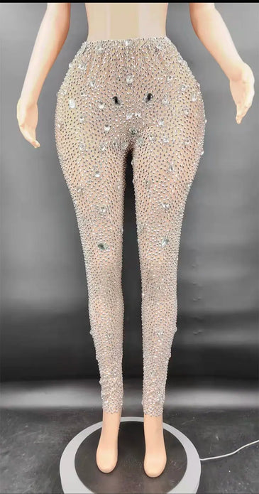 NOVANCE Y1738-D New Product Ideas 2022 Luxury Crystal blingbling Plus Size casual Translucent women's trousers Sexy