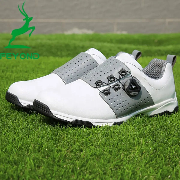 Golf Men Shoes Super Leather Sport Shoes Waterproof Lightweight Knob Buckle Shoelace Sneakers Anti Skid Non-Slip Trainers