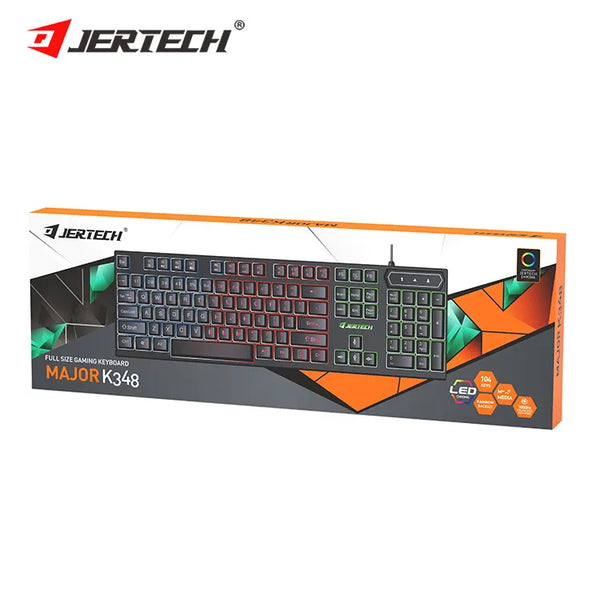 JERTECH K348 Brand Custom Keyboards OEM RGB Light Portable Full Size Arabic Office Gaming Wired Rainbow LED