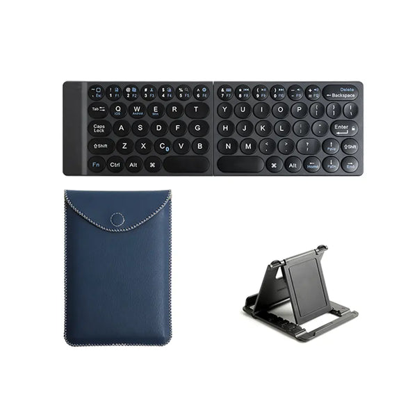 Black Thin keyboard with PU bag wireless keyboard Foldable Portable Mobile Phone Tablet