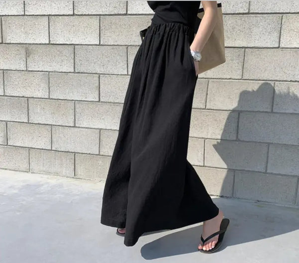 Wholesale casual cotton linen wide leg pants fat large size straight ladies Custom Long Skirts Loose For Womens