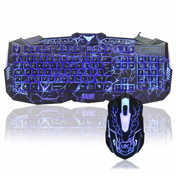 J Tri-Color Wired Keyboard Mouse Combo V100 Gaming Crack 104 Keys With Gaming Mouse Sets