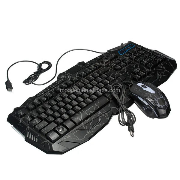 J Tri-Color Wired Keyboard Mouse Combo V100 Gaming Crack 104 Keys With Gaming Mouse Sets