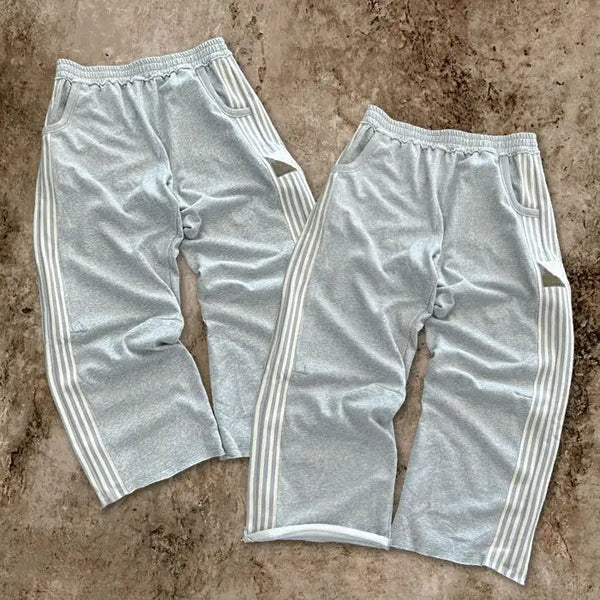 Custom Streetwear High Quality Grey Heavyweight French Terry Loose Wide Leg Baggy Striped Sweatpants for Men