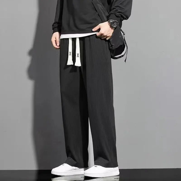 Summer thin ice silk cool feeling loose pants men casual trend straight floor-length