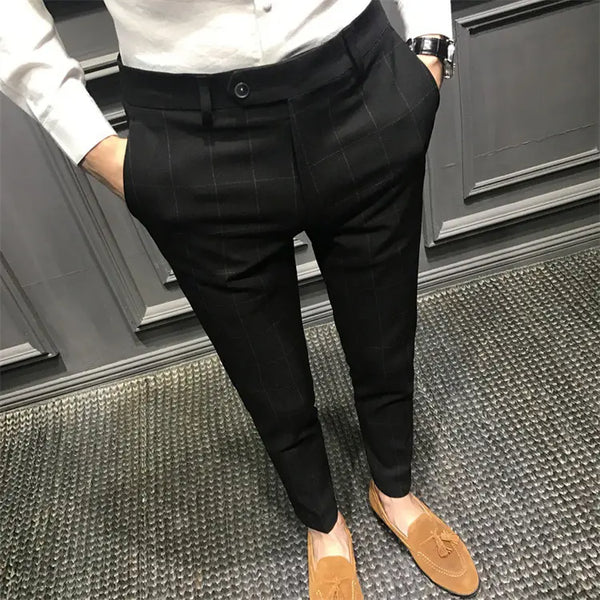 Soild Suit Check Pants Slim Fitness British Plaid Pants Dress Trousers Men's Casual Business