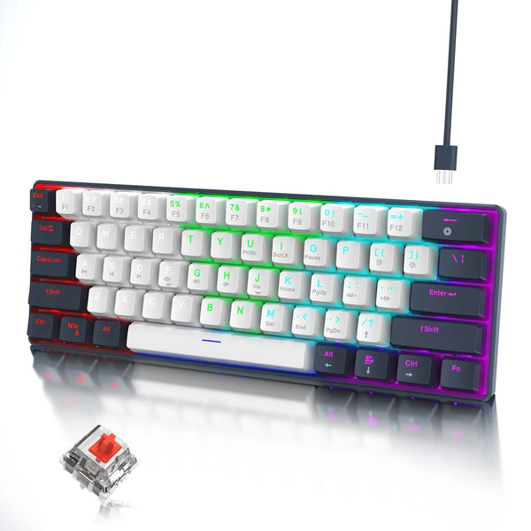 Portable 60 Percent Keyboard Switchable Colorful Backlit Outenu Red Switch Compact 61 Keys Mini Mechanical for PC Mac