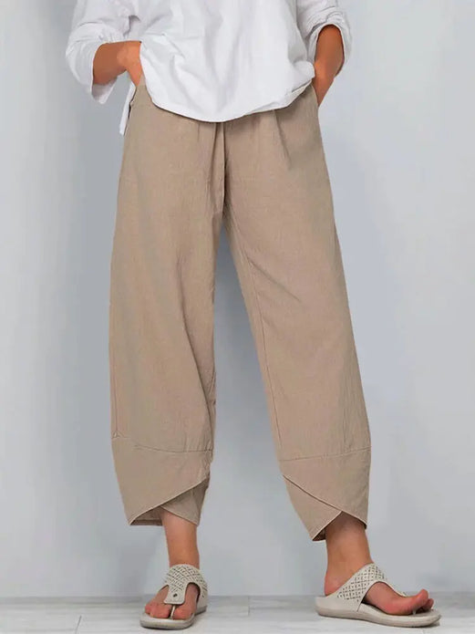 Fashion Women 2022 New Wide-leg Nine-point Pants Loose Casual Cotton and Linen Elastic Waist