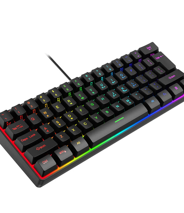 Multiple Color Combinations 61 Keys USB Wired RGB 60% Computer Gaming Small Black