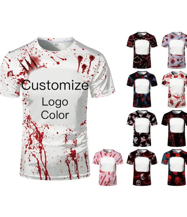 2024 USA Size Polyester Sublimation Shirt Blank Customized Logo Bleached Custom Oversized Halloween T