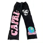 Wholesale Custom Acid Washed Vintage Sunfade Flair Sweatpants Embroidered Patch Jogger Cut And Sew Flare Sweat Sweatpants