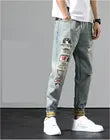 Dropshipping summer thin men's denim jeans casual ripped nine points slim latest fashion