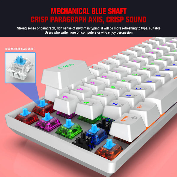 61 Keys Mechanical Gaming Keyboard Wired Portable and Compact with 20 RGB Lighting Modes and blue Axis USB Interface