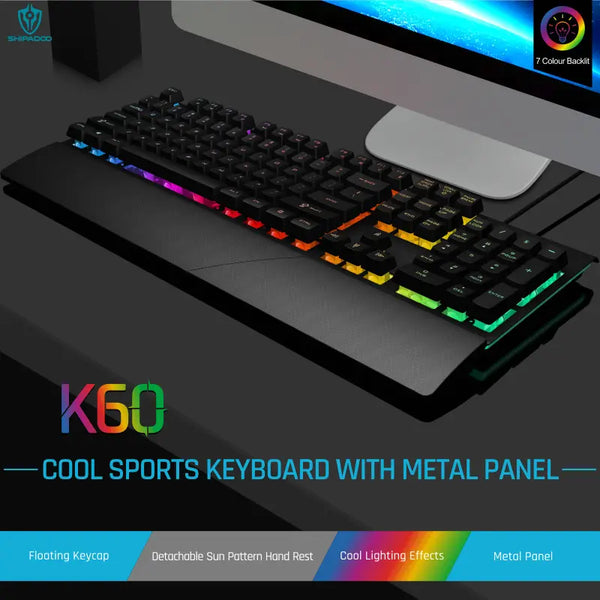 GK60 Metal luminous game keyboard RGB hand rest removable mechanical handle game wired