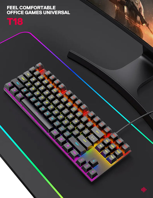 OEM T-WOLF T18 usb wired gaming backlit mechanical RGB 87Keys TKL for desktop computer gamer teclado gamer